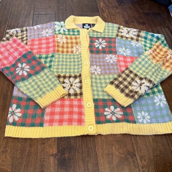 The Ragged Priest Dolly Knit Jacket size Small Multicolor Patchwork Indie Sleeze - Picture 2 of 11